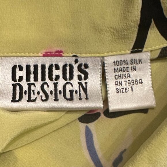 Chico's Design Silk Button Up Yellow Floral Blouse Beautiful Rare  EUC Sz 1 Med - Picture 7 of 8
